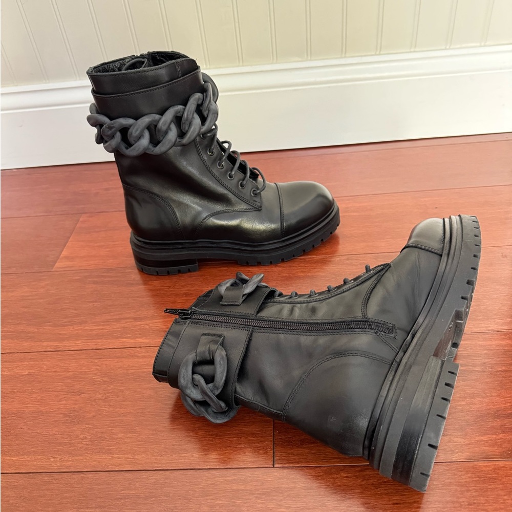Beautiisoles Robyn Women Zoey Black Leather Lace up Combat Boots Eu37 US7 $449 - Picture 7 of 16